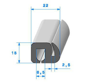 Profilé Caoutchouc SE256 - 22,5x15 mm L 1 m