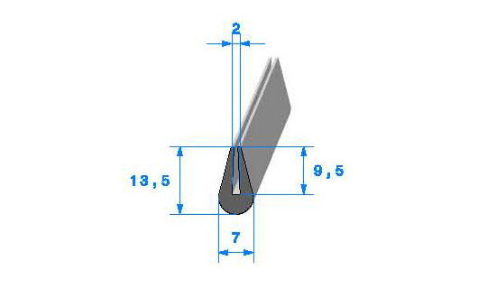 Profilé Caoutchouc SE204 - 13,5x7 mm L 1 m