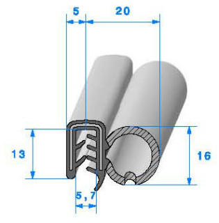 Profilé Caoutchouc SE946 - 13x25 mm L 1 m