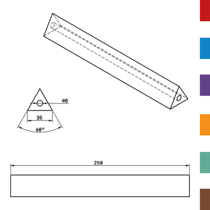 Coussin Pliage PU Triangulaire equilaterale 35 - DIAM.8 (Creux) L250 80ShA