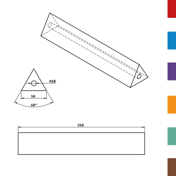 Coussin Pliage PU Triangulaire equilaterale 50 - DIAM.10 (Creux) L250 80ShA