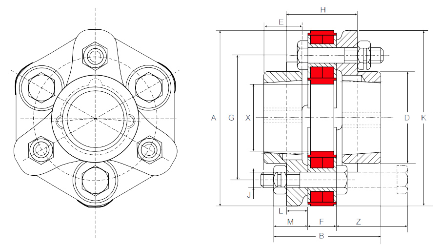 Schéma dimensions SE153 Straflex à moyeu amovible
