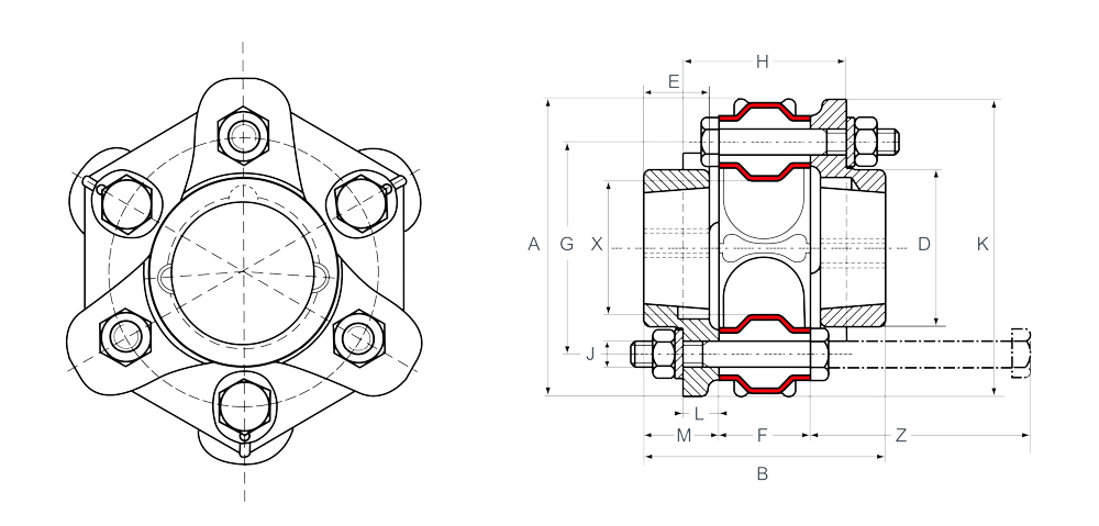 SE154 coupling with removable bush dimensional drawing