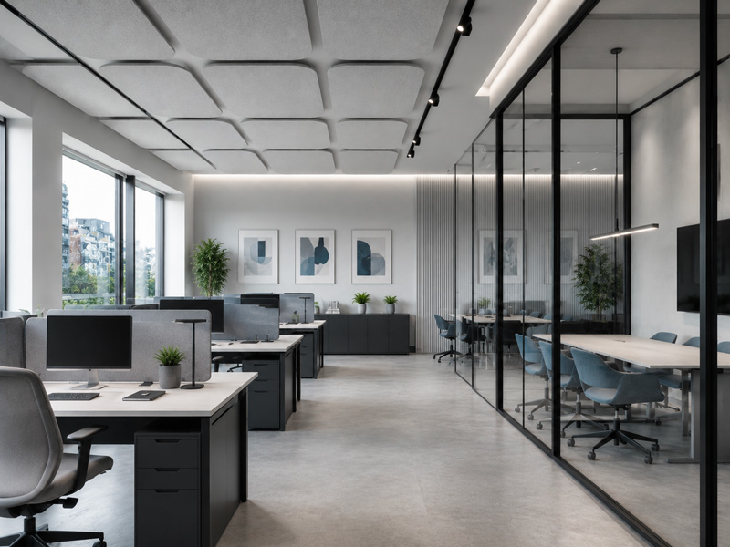 Acoustic treatment for offices and open-plan workspaces with Basotect foam