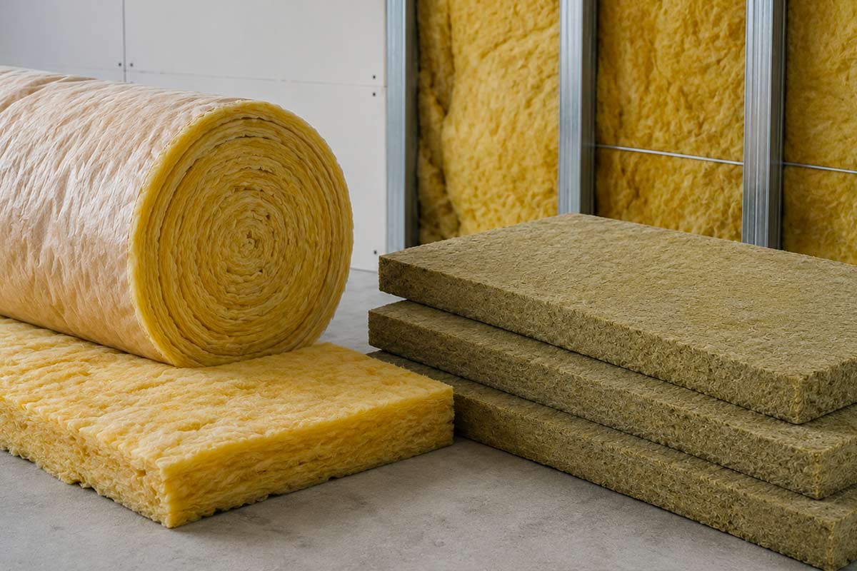 Mineral sound insulation materials, rock wool and glass wool
