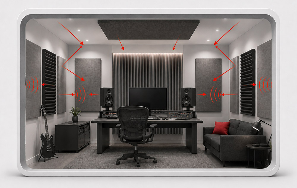 Acoustic correction for a studio or audio room