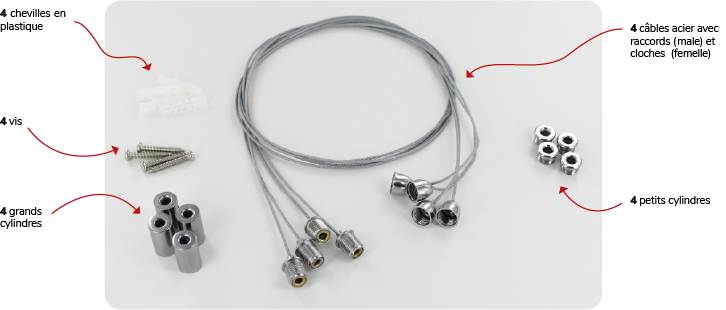 Composition du kit de câble de suspension pour panneaux acoustiques cloud SE50CLOUD