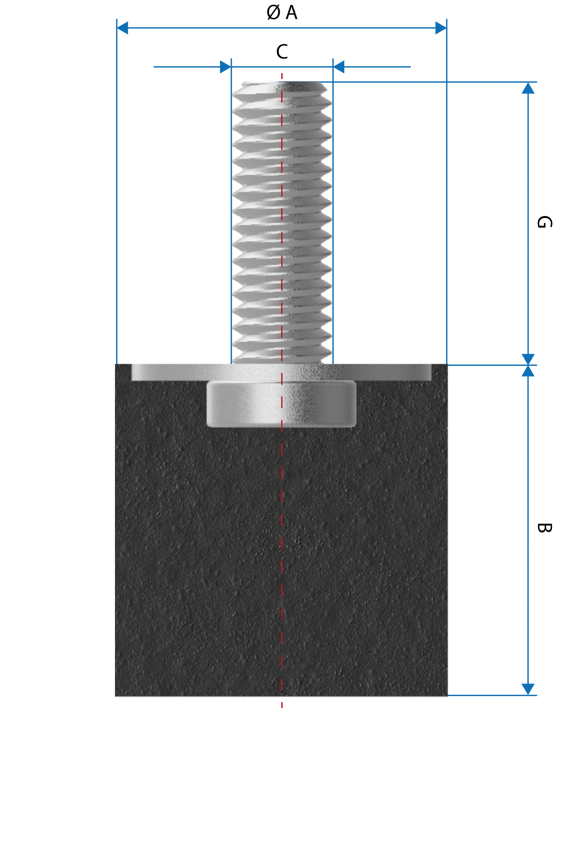 Dimensions du Radiaflex SE111 avec une tige filetée