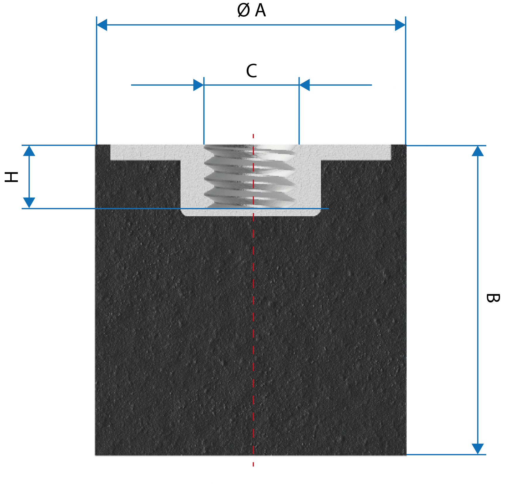 Dimensions du Radiaflex SE111 avec un trou taraudé