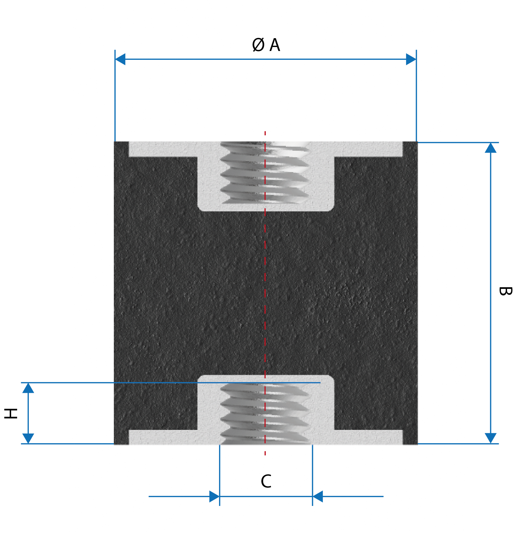 Dimensions du Radiaflex SE111 avec deux trous taraudés