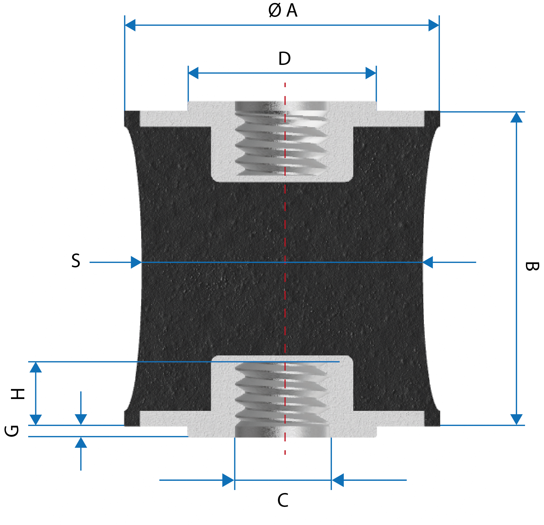 Dimensions du plot Diabolo Radiaflex avec deux trous taraudés